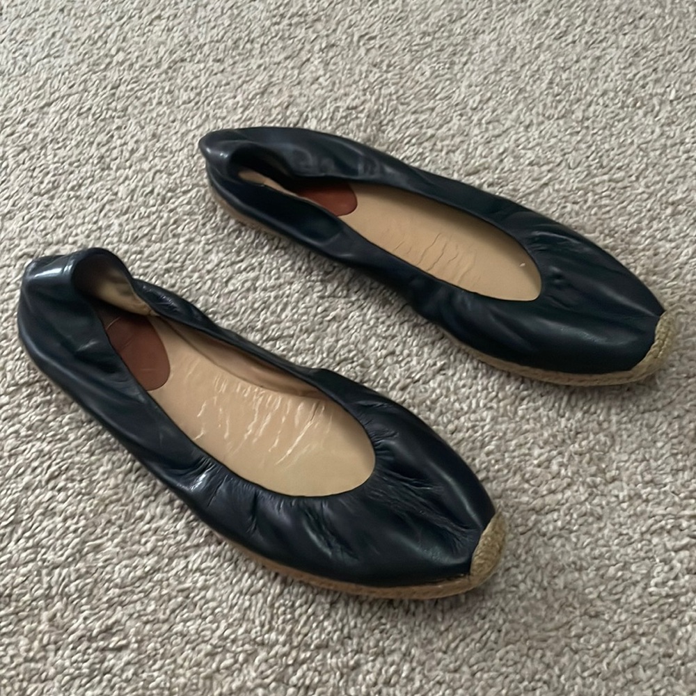 Christian Louboutin Black Leather Ballet Espadrilles